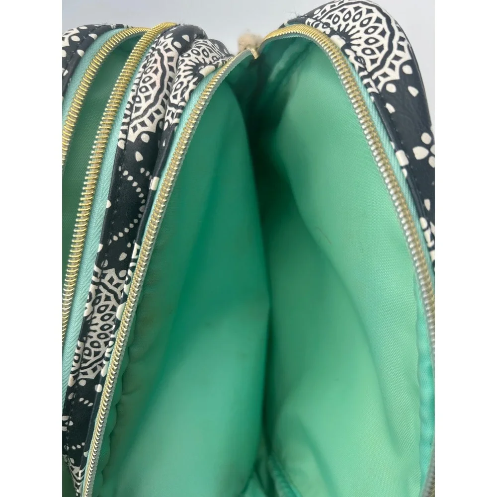 Sophia Joy Black White Mandala Double Zip Cosmetic Bag Teal Interior Tassel